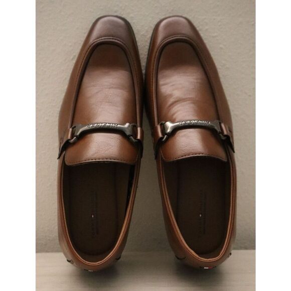 Tommy Hilfiger Men's Sz 8M Dark Natural Brown PU Leather Senner Loafers - Picture 2 of 11